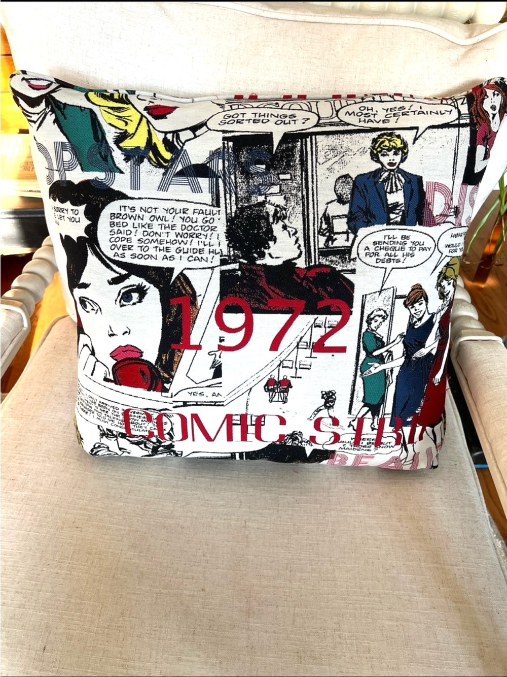 1972 Comic Strips duvet throw pillow vintage style 20” Pop Art retro 70s